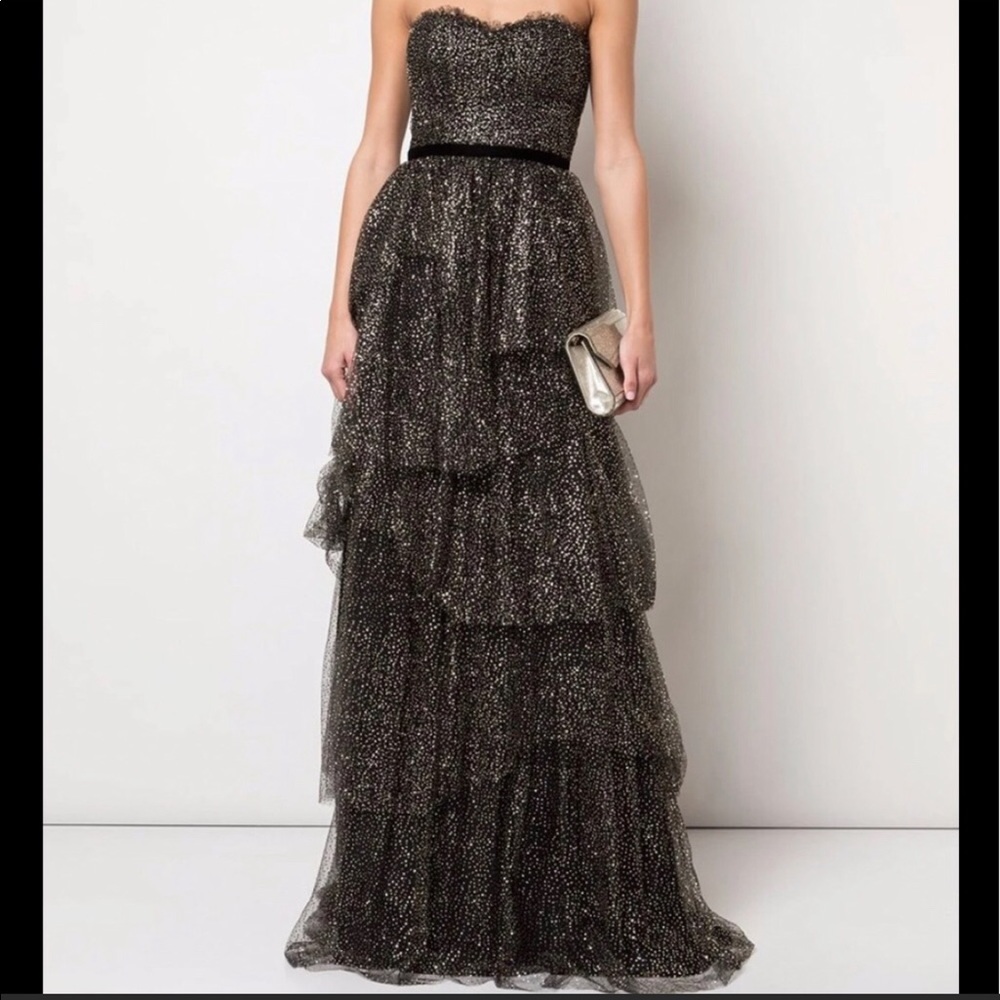 Marchesa Glitter Tulle Tiered Gown